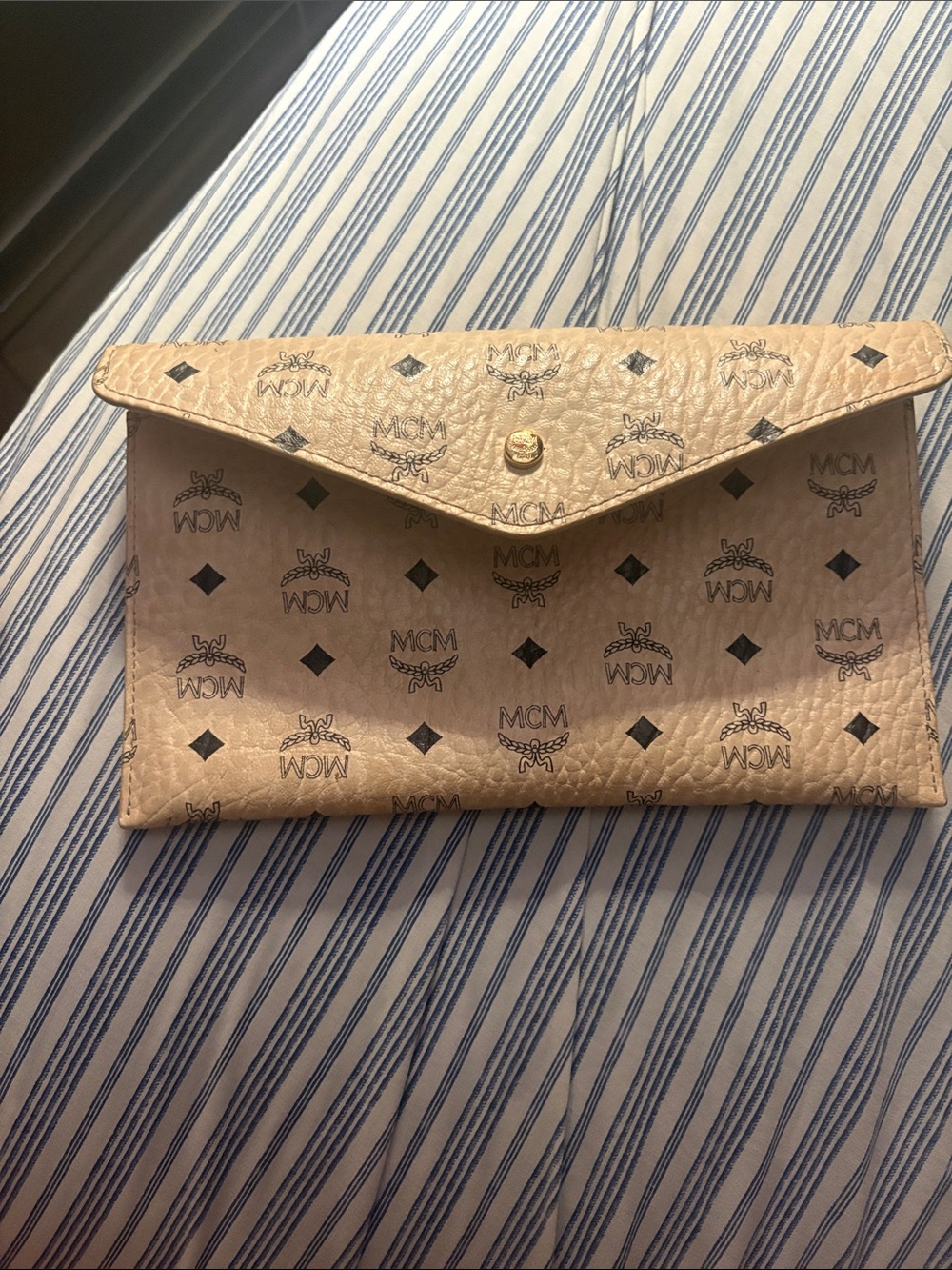 MCM Cream Logo Envelope Clutch with Black Motif